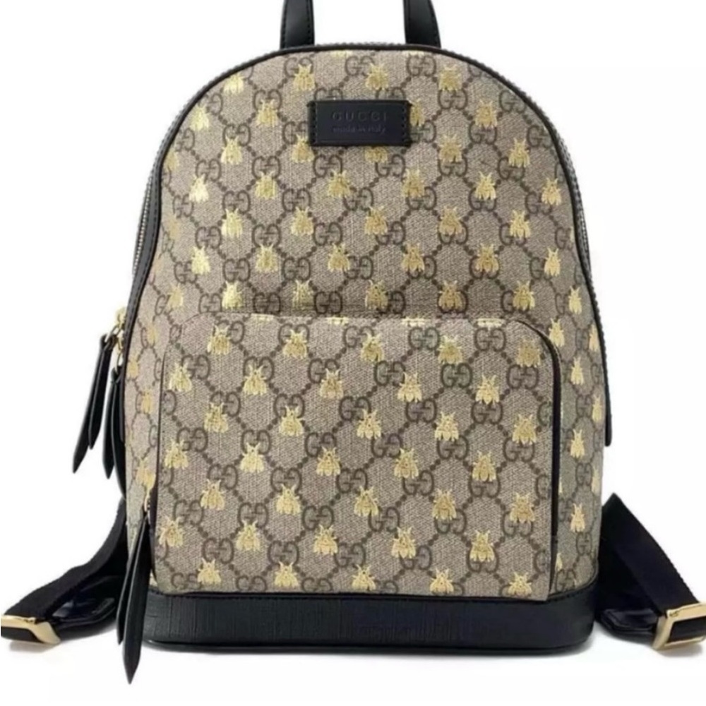 Gucci Beige and Brown Bee Pattern Backpack